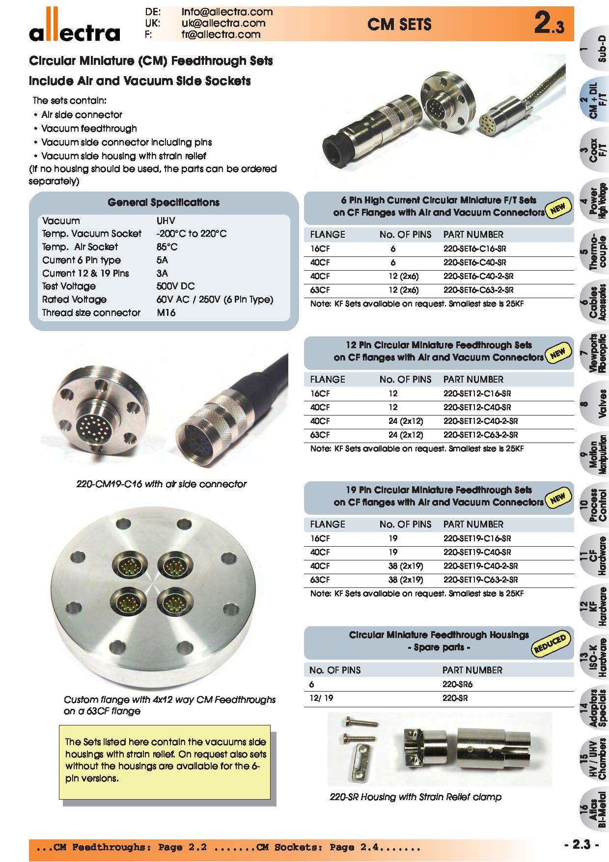 allectra CM真空馈通套装，包括空气端和真空端插座