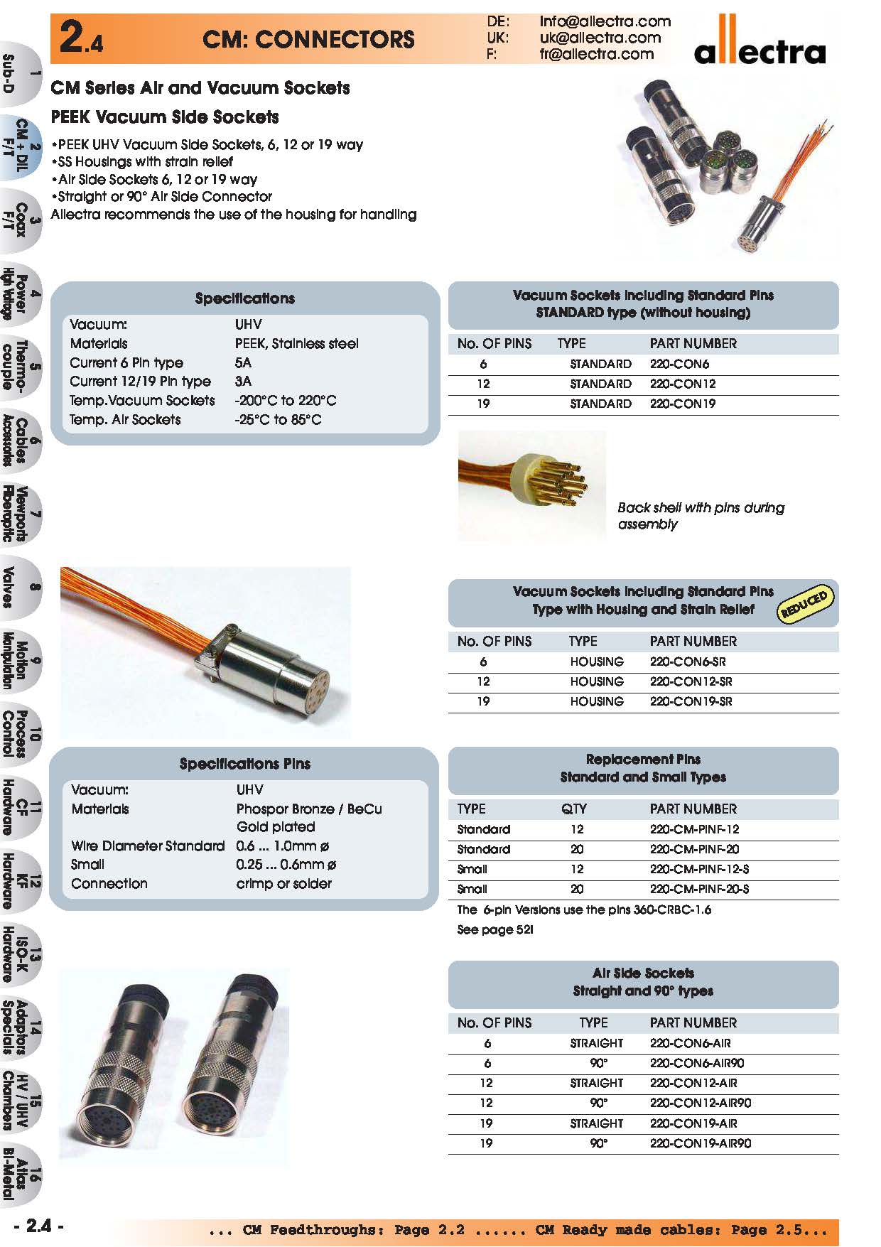allectra CM系列空气端和真空端插座，PEEK真空端插座。