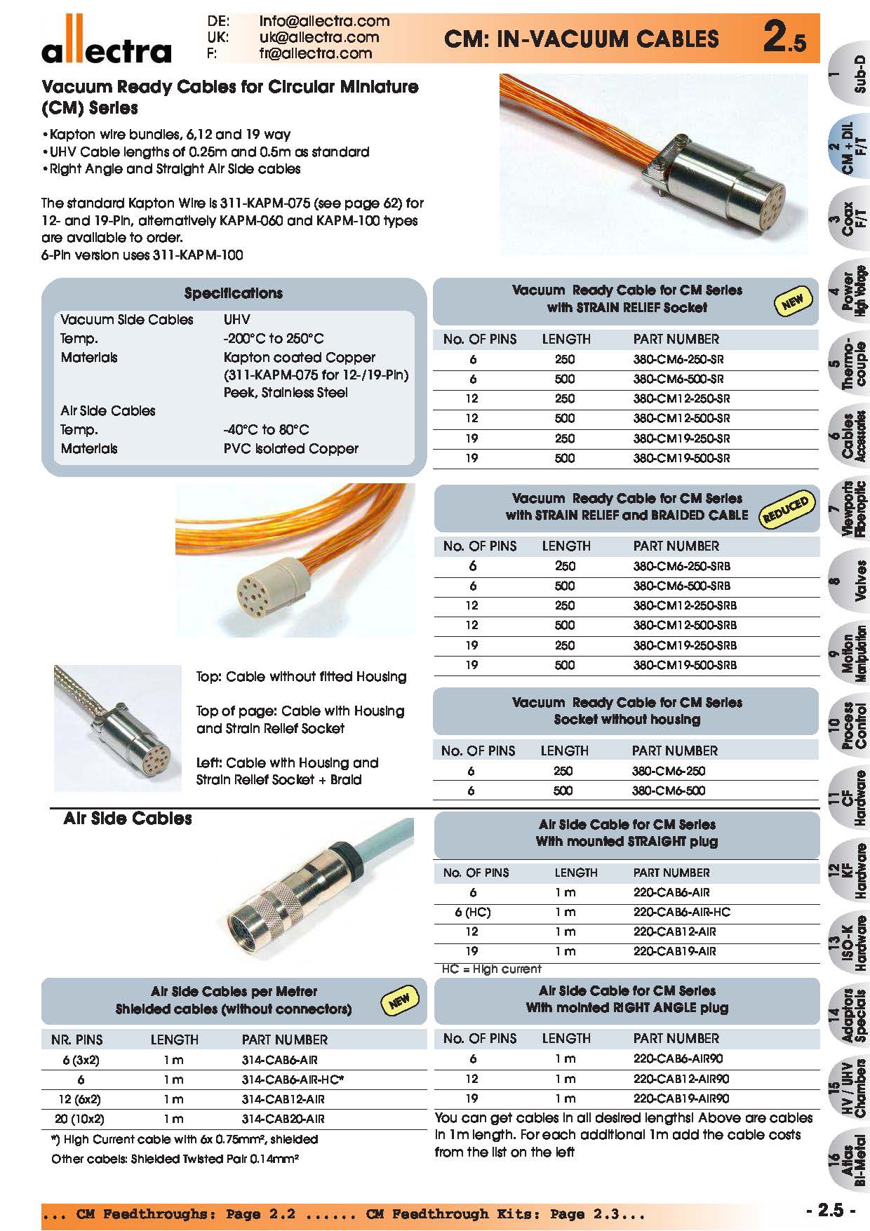 allectra CM系列真空内线缆