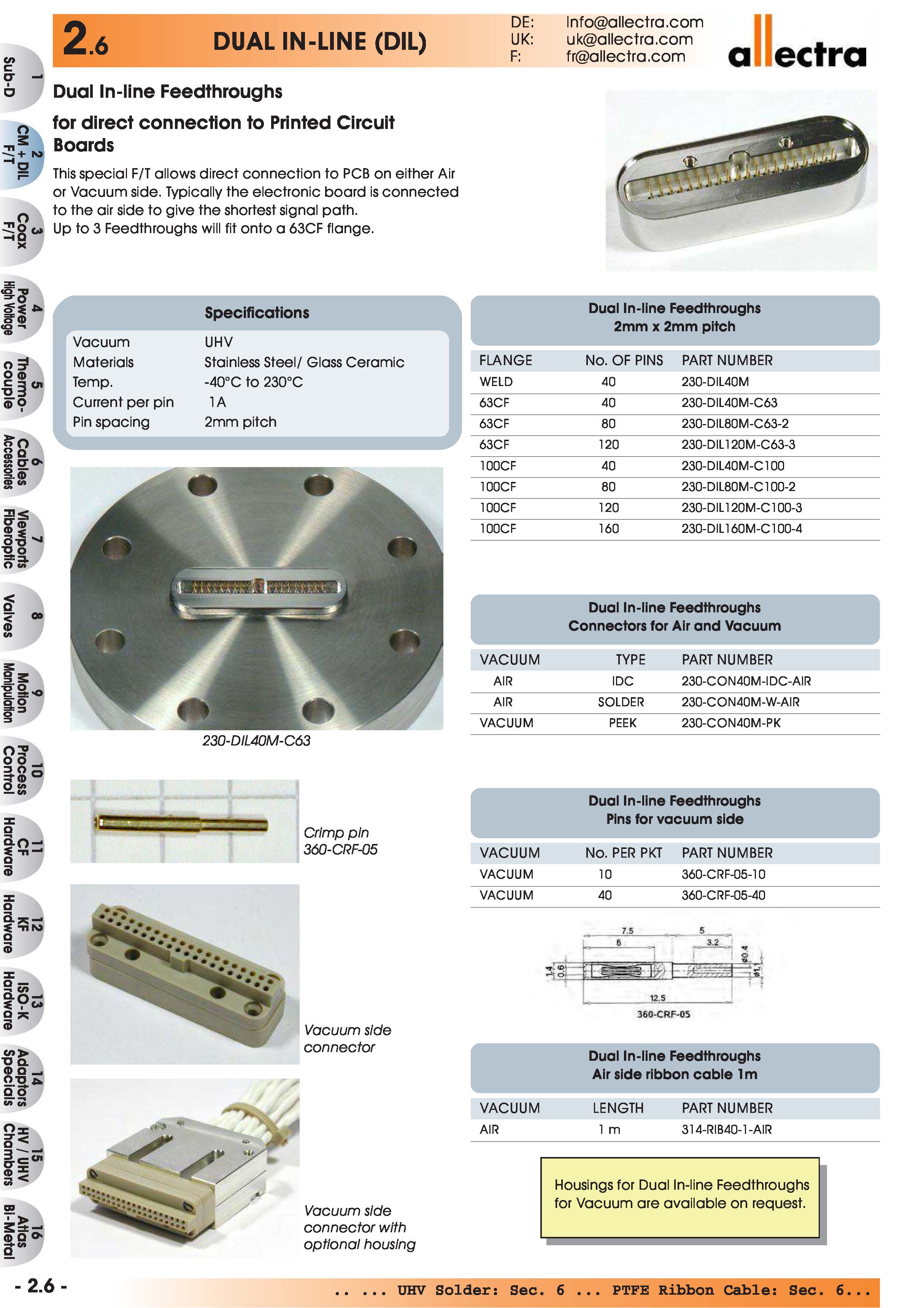 allectra 直连印刷电路板式双列直插式直真空馈通