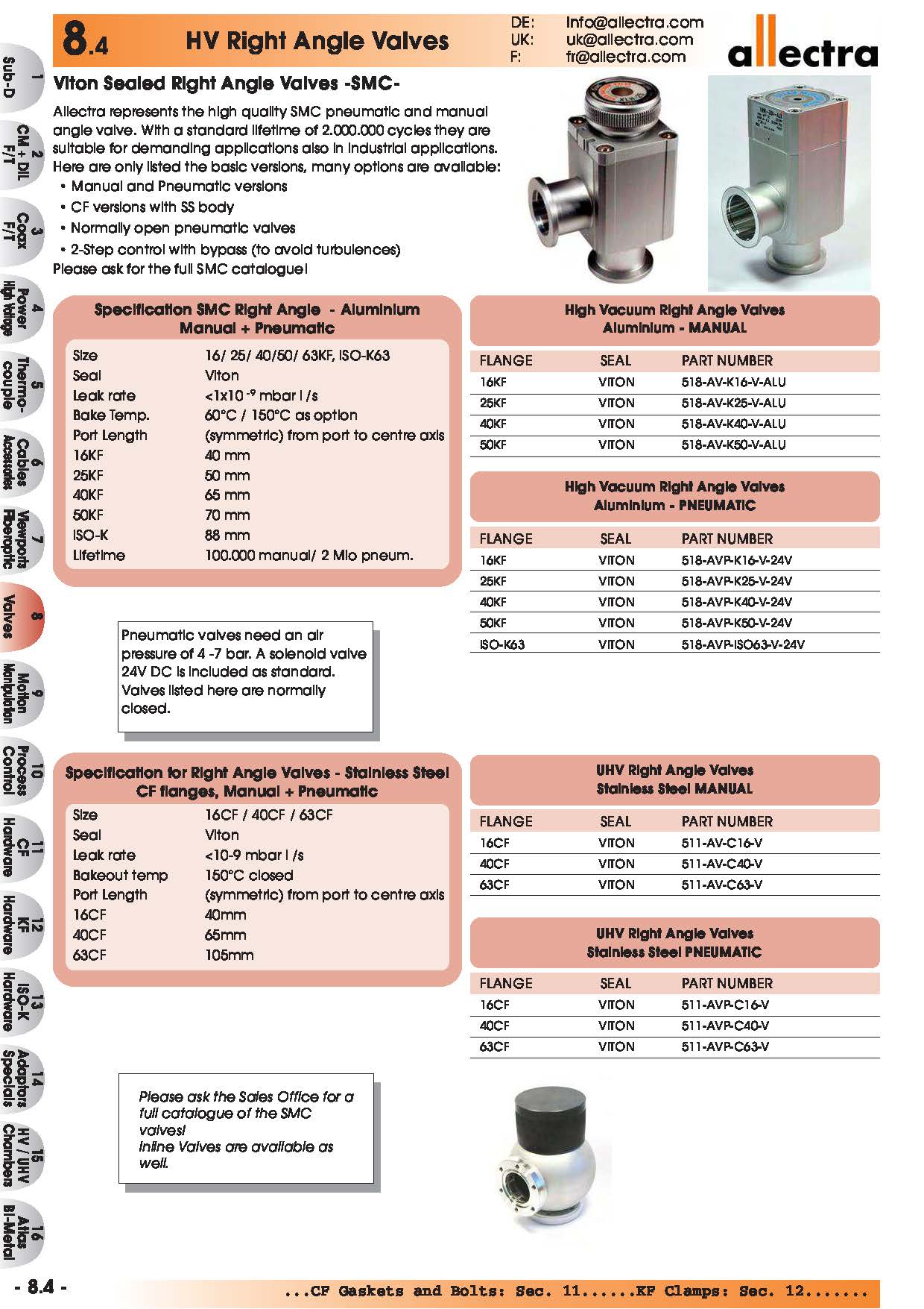 allectra高真空门阀，Viton密封直角阀门