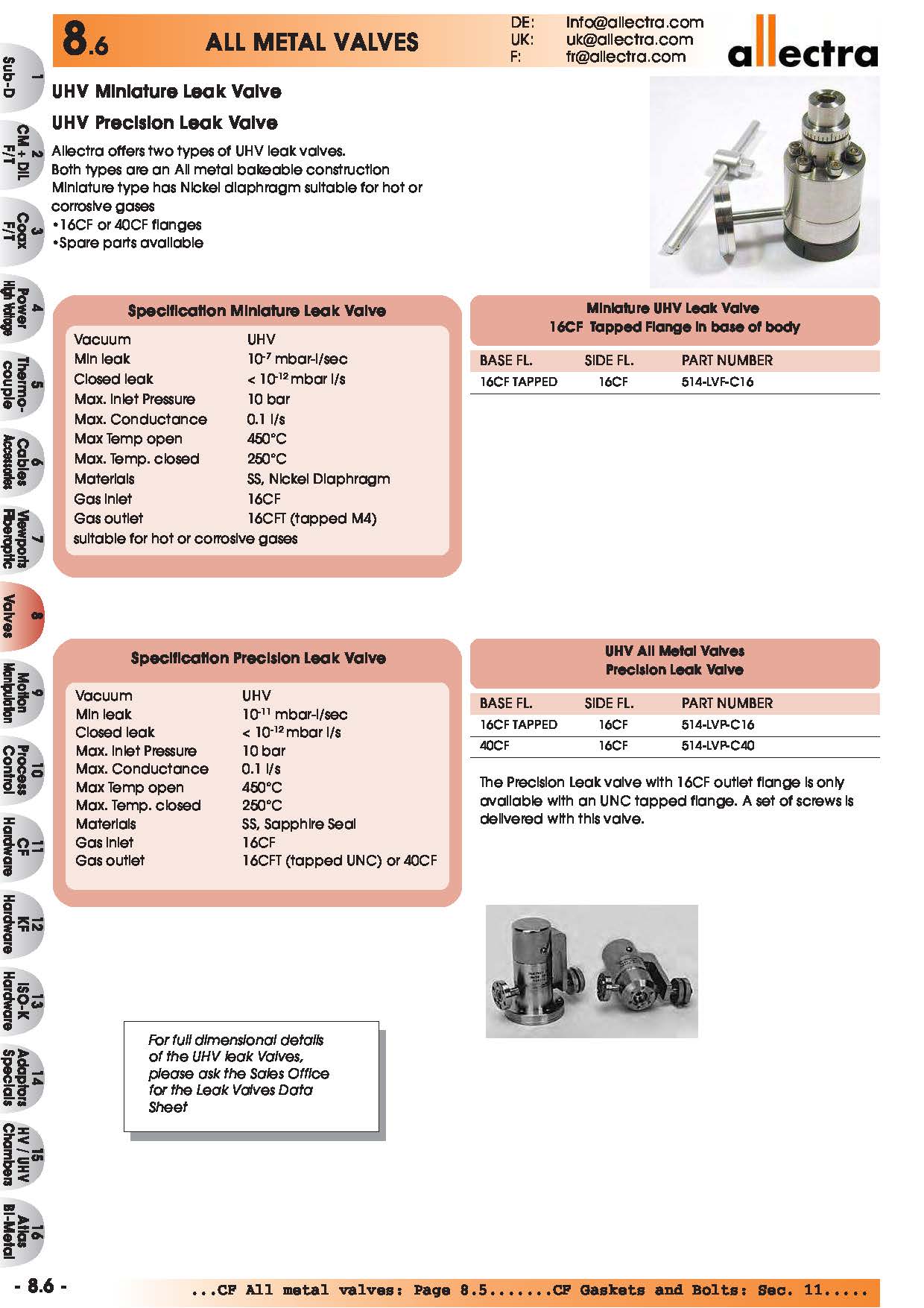 allectra全金属阀门 超高真空微型漏阀，超高真空精密漏阀