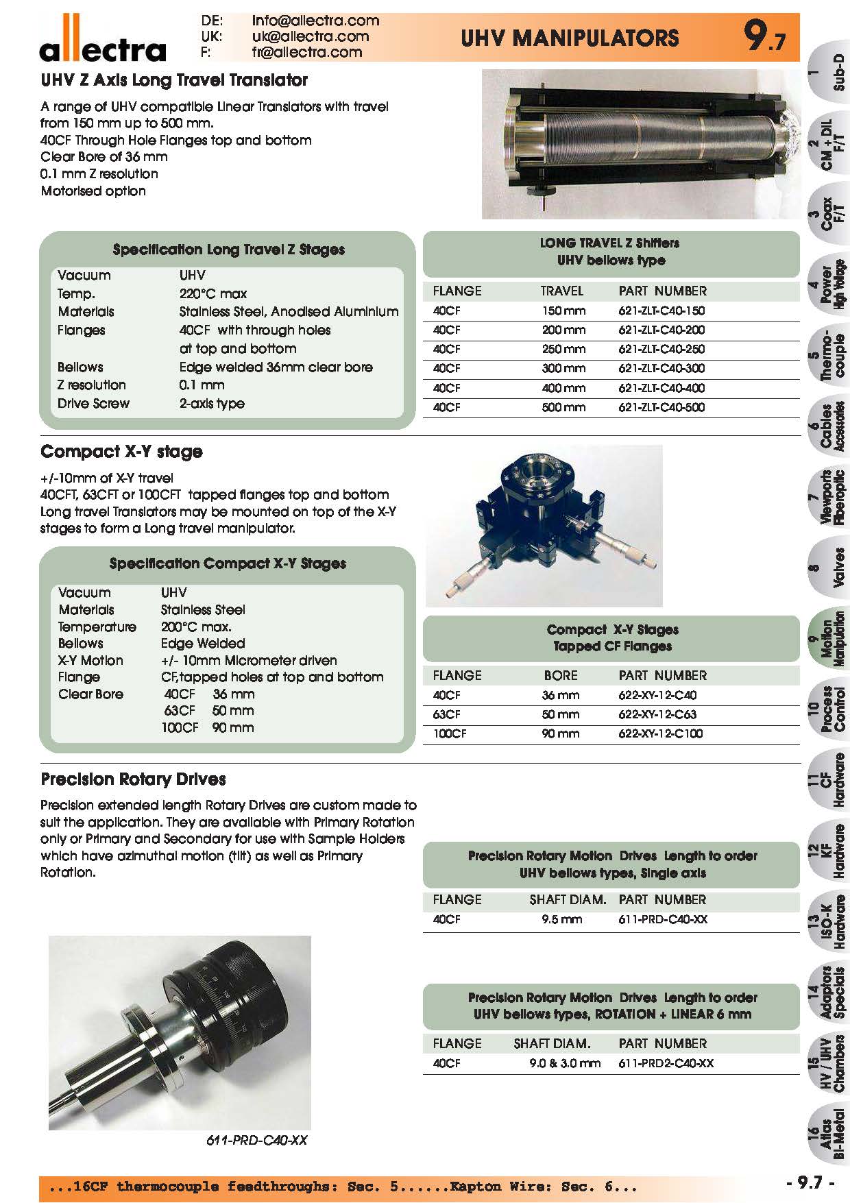 allectra超高真空Z轴长距离平移台，紧凑型X-Y位移台，高精度旋转驱动