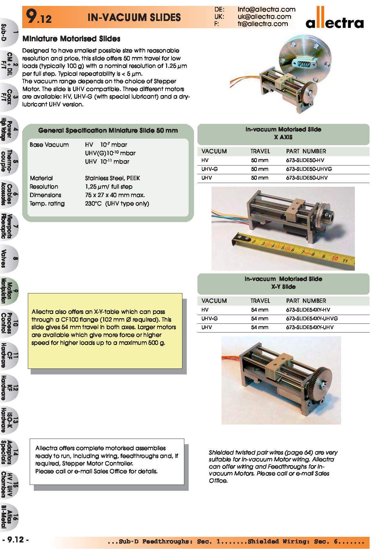 allectra真空内滑动器，微型电动滑动器