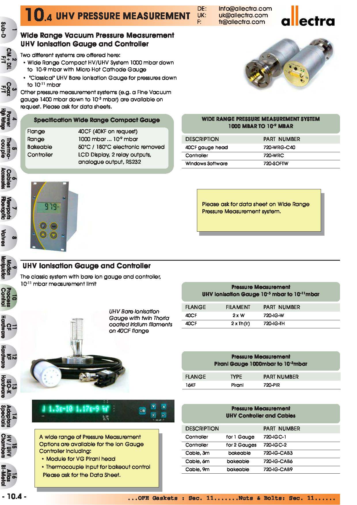allectra宽量程真空规，超高真空离子规和控制器