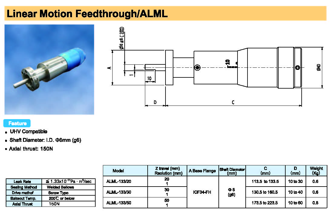 Rdec VacuumProducts 线性驱动真空馈通ALML型