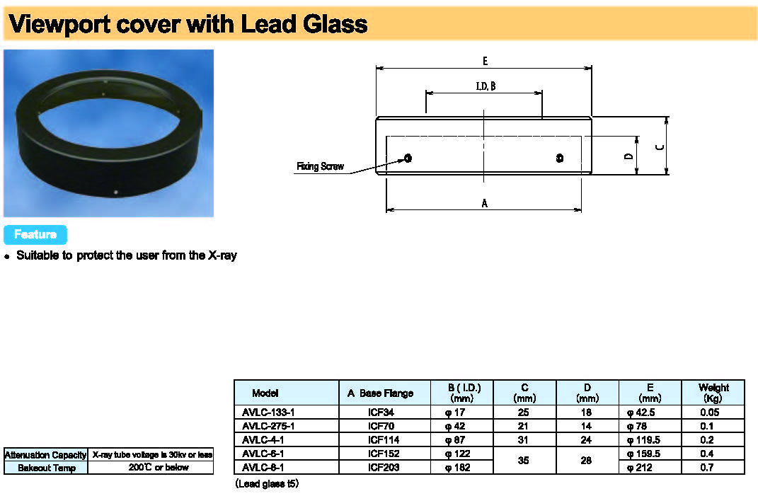 Rdec VacuumProducts 铅玻璃视窗罩