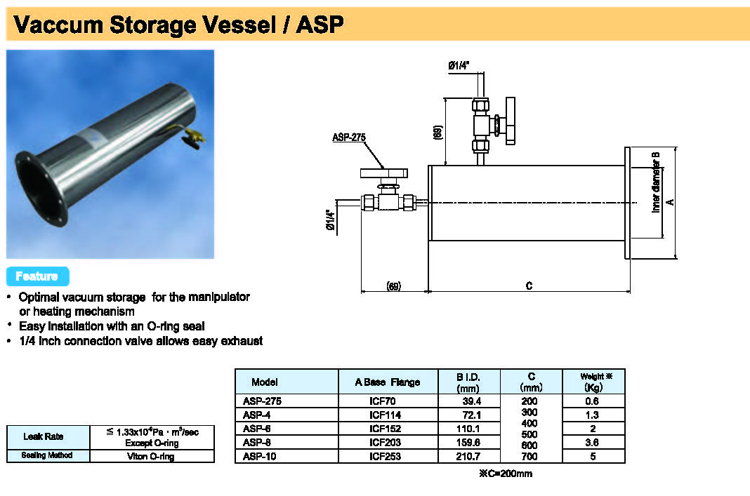 Rdec VacuumProducts 真空储存容器ASP型