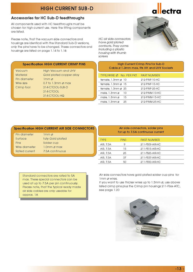 allectra高电流型Sub-D真空馈通附件,HC空气侧连接器