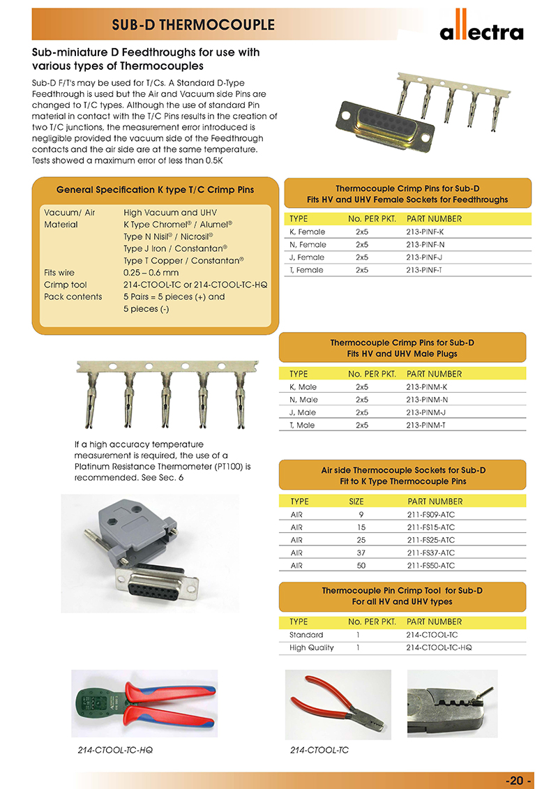 allectra Sub-D真空馈通和各型热电偶联用