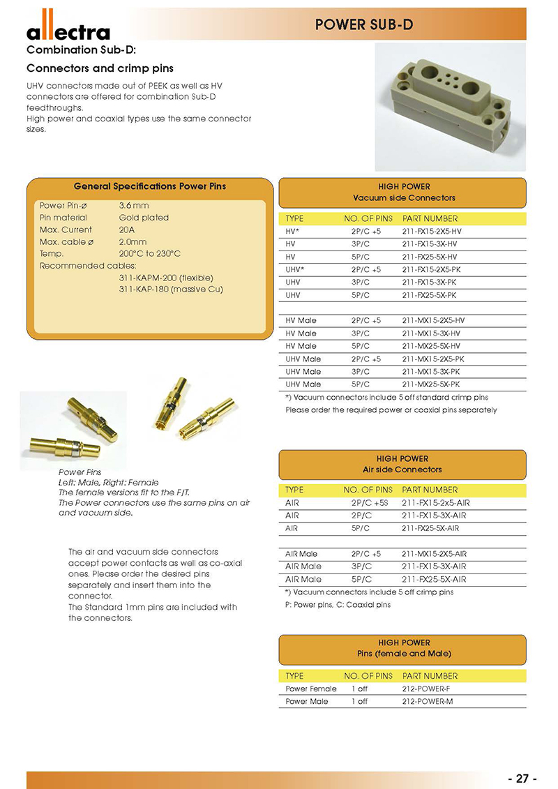 allectra 组合型Sub-D连接头和插针