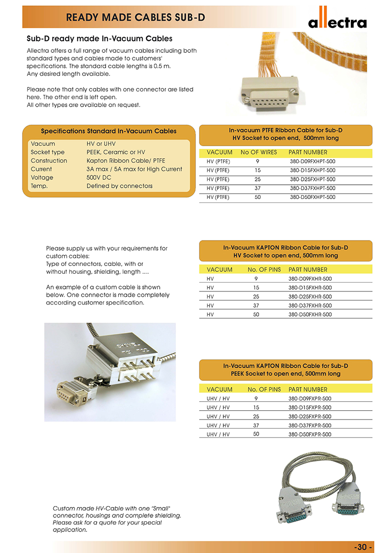 allectra Sub-D真空内线缆 allectra Sub-D真空内线缆
