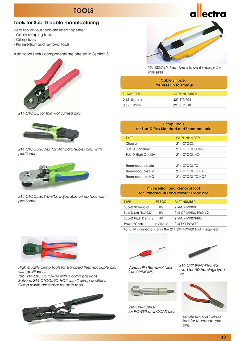 allectra Sub-D线缆加工工具，卡钳，剥线钳