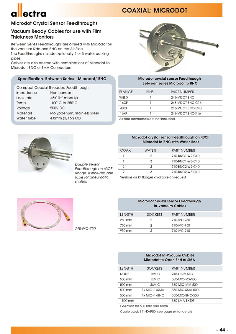 Allectra同轴型微粒晶振真空馈通，膜厚监测用的真空线缆