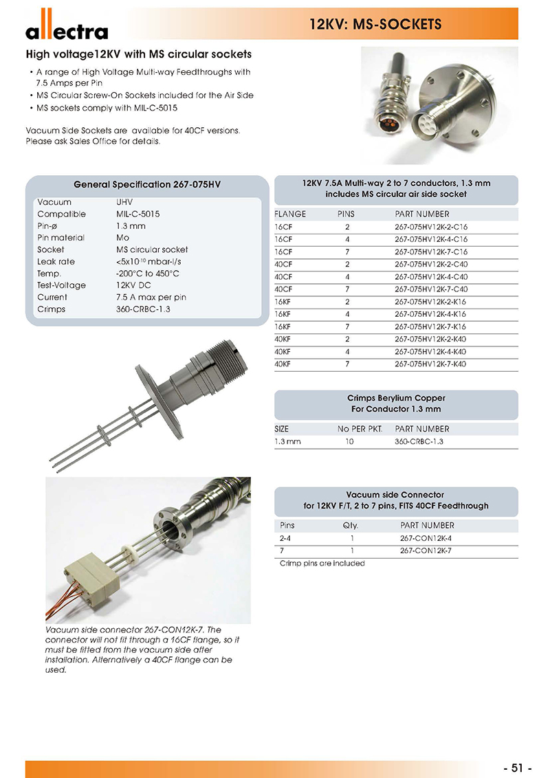 allectra 12kV高电压真空馈通MS-SOCKETS圆型插座