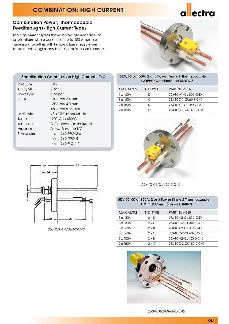 allectra组合型真空馈通,高电流功率型，热电偶
