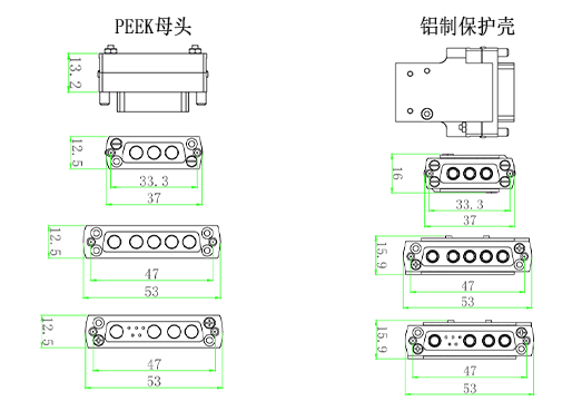 Sub-D型高功率馈通真空端母头连接器